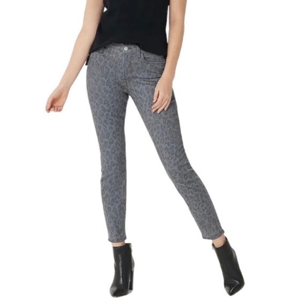 7 For All Mankind Jen Jeans Sz 8 Leopard Ankle Straight Raw Hem Gray High Rise